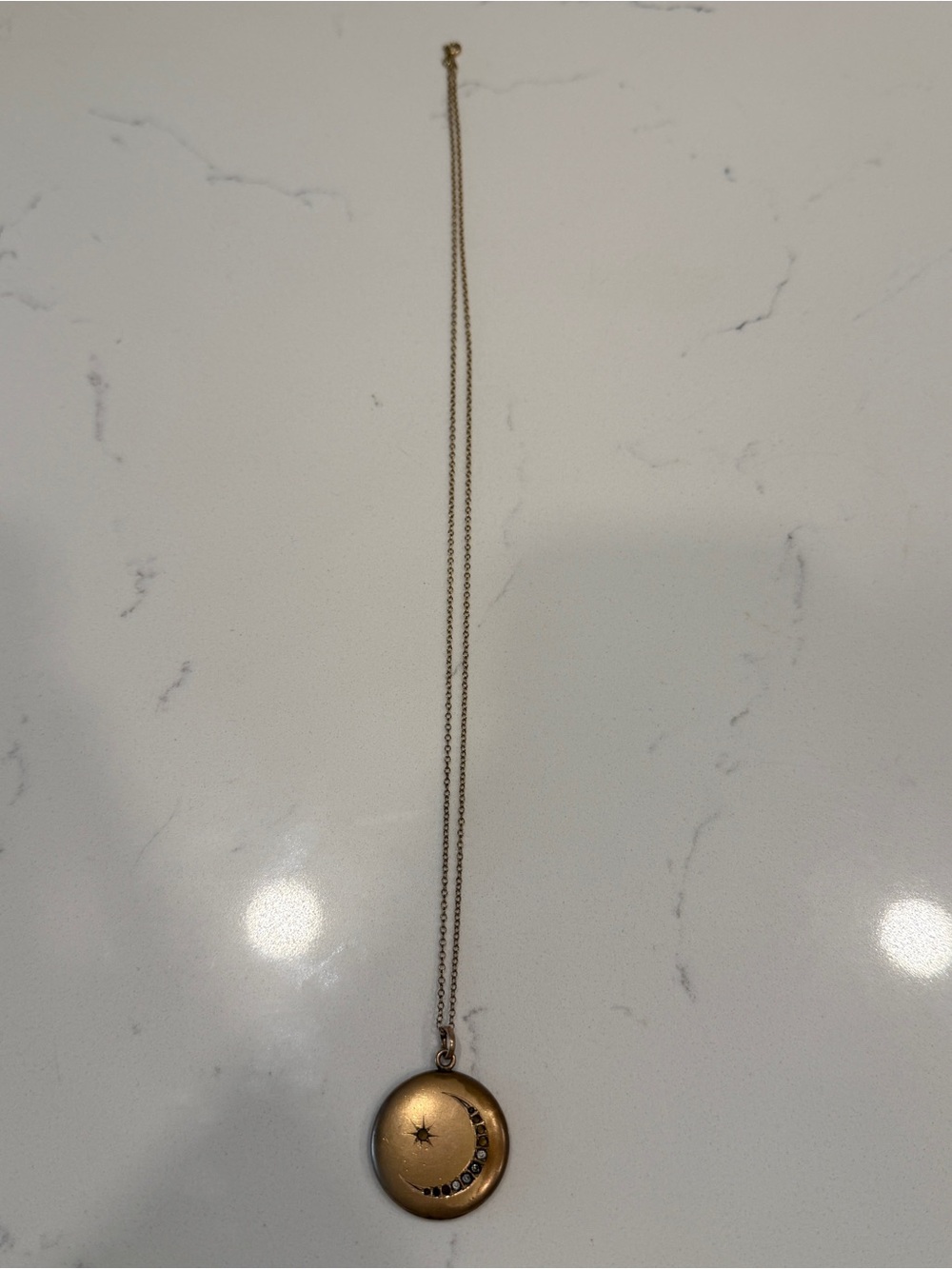 Antique W&H 1/4 Gold Shell Monogram & Rhinestone Round Locket Pendant Necklace